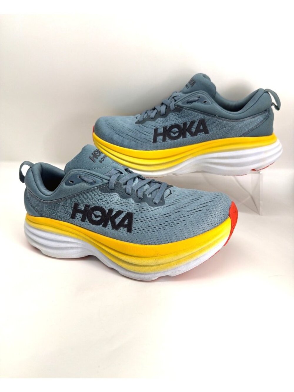 Hoka Bondi 8 Gray Yellow Running Sneakers Men Size 8 D